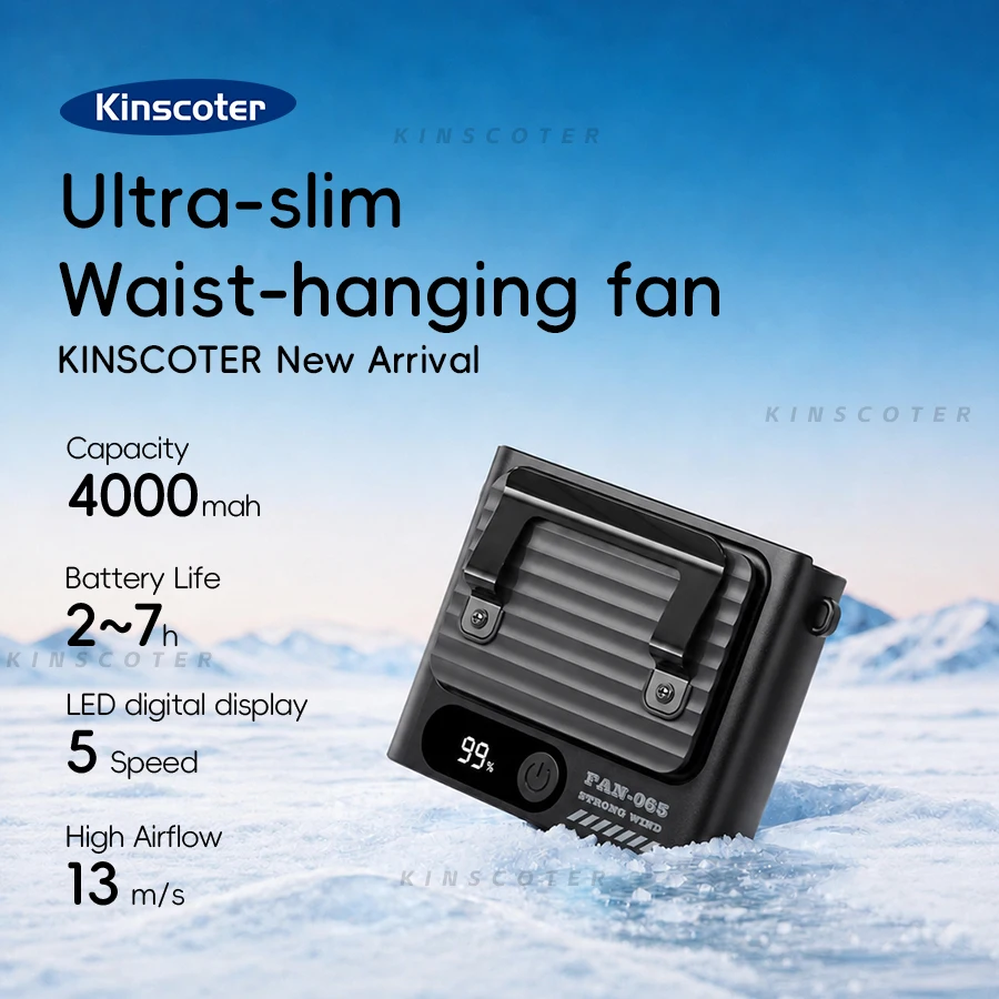 Multi-functional Ultra-slim Waist Hanging Fan 4000mAh USB Outdoor Rechargeable Fan 5 Speed Mini Cooling Fan with Digital Display