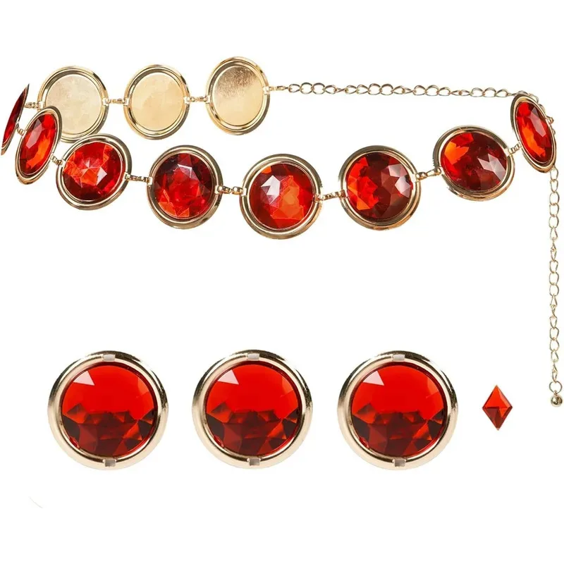 Red Gem Waist Belt Cosplay Stone Chain Western Belt Adjustable Halloween Rhinestone Belt Costume Accessories for Props