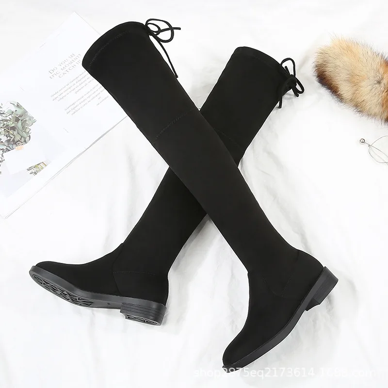 

Over-the-knee Boots Women's 2022 Autumn and Winter New Long Boots Elastic Boots Plus Velvet Warm High Tube Flat Thin Skinny Boot