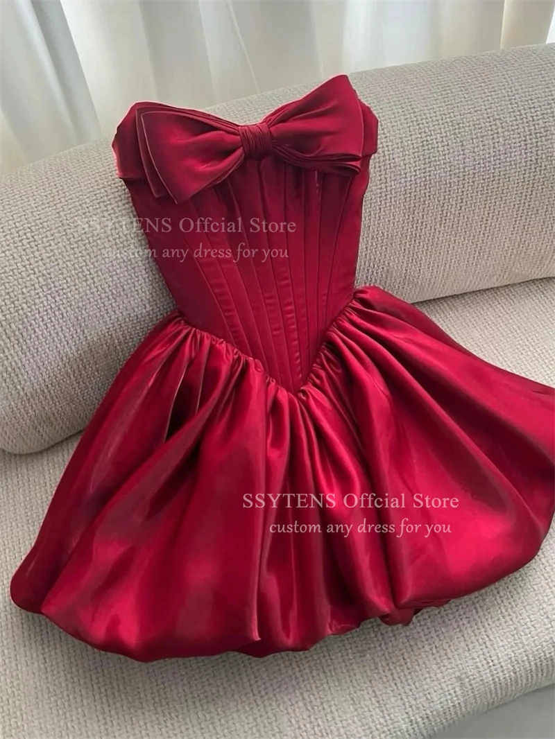 SSYTENS Abito da sposa giocoso decorato con fiocco Abito da sera da sposa mini lunghezza in raso Abito corto da sposa con linea ad A personalizzato