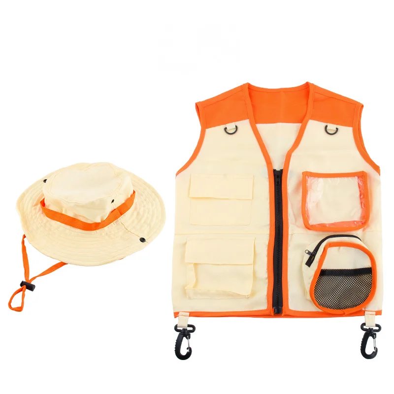 Children Toys Kids Nature Outdoor Adventure Cosplay Costume Boy Explorer Vest + Hat Toy Set (Suitable for 3-7 Years Old Wear)