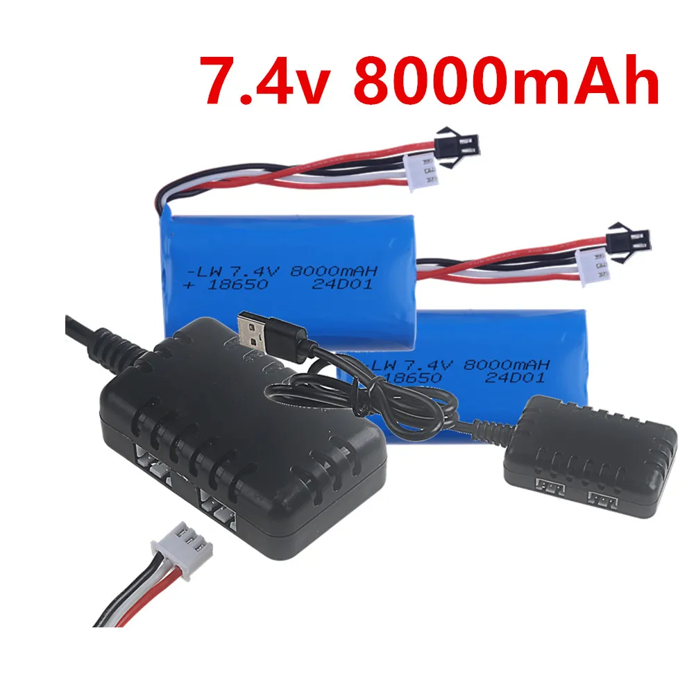 7.4V 8000mah li-ion battery and 2in1 Charger For WPL MN99S D90 U12A S033g Q1 H101 Rc Boats Cars Tanks Drones Parts