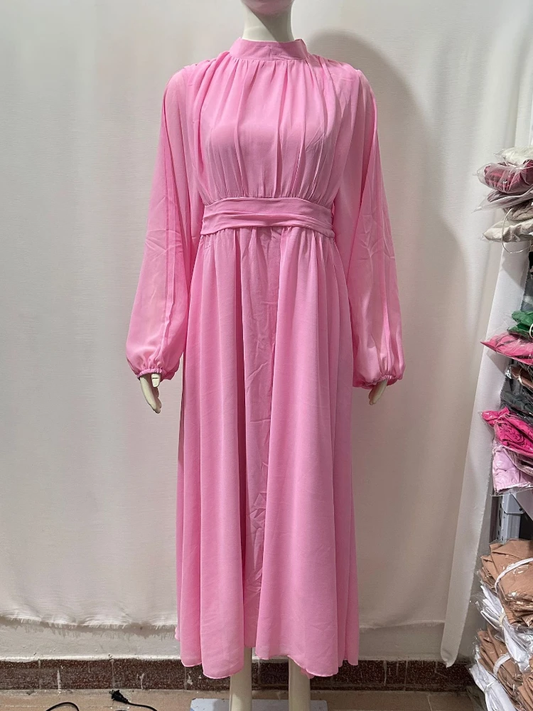 Eid Muslim Party Dress for Women Jalabiya Abaya Ramadan Long Dresses Abayas Woman Solid Pleated Vestidos Robe Caftan 2024