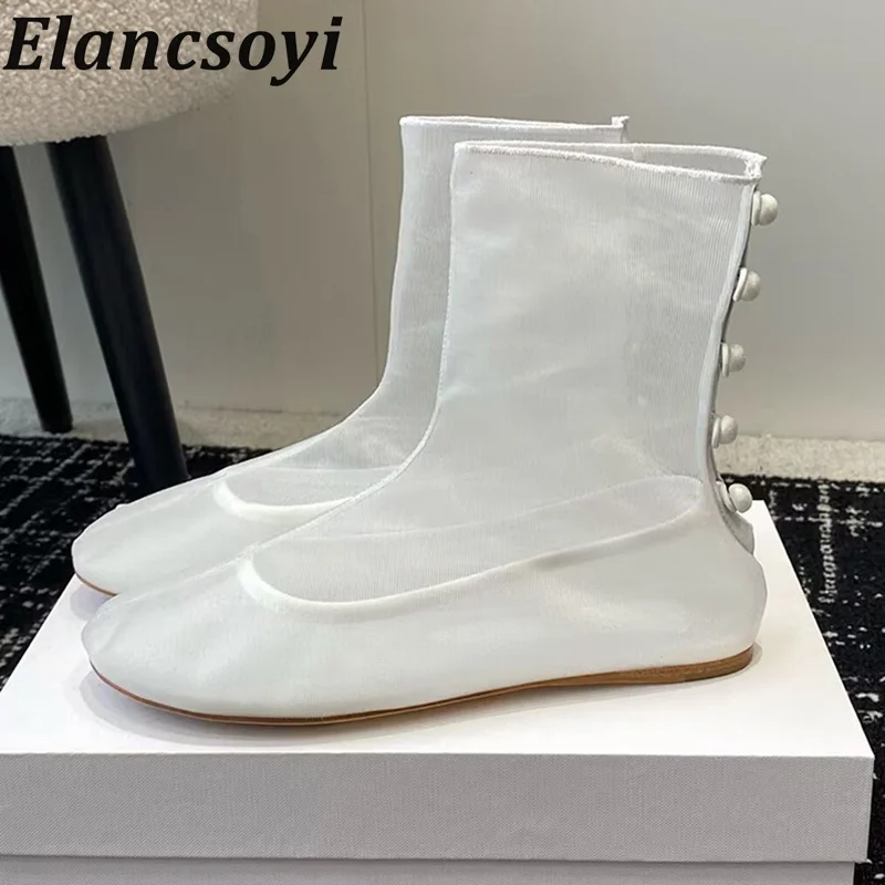 

Spring Summer Simple Mesh Breathable Fashion Short Booties Women Flat Bottomed Sweet Mary Jane Boots Soft Soled Ballet Boots