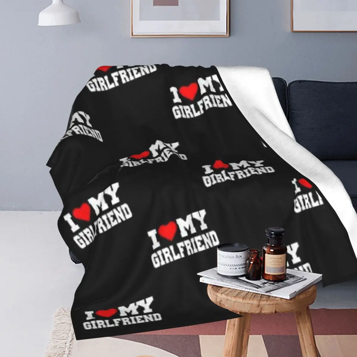 I Love My Girlfriend Blankets Soft Warm Flannel Throw Blanket Plush for Bed Living room Picnic Travel Home Sofa