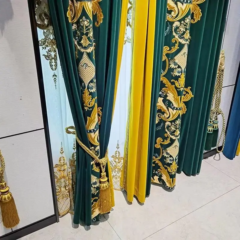 Custom  Size！！European High-end Atmospheric Luxury Thickened Velvet Embroidered Duplex Curtains for Living Dining Room Bedroom