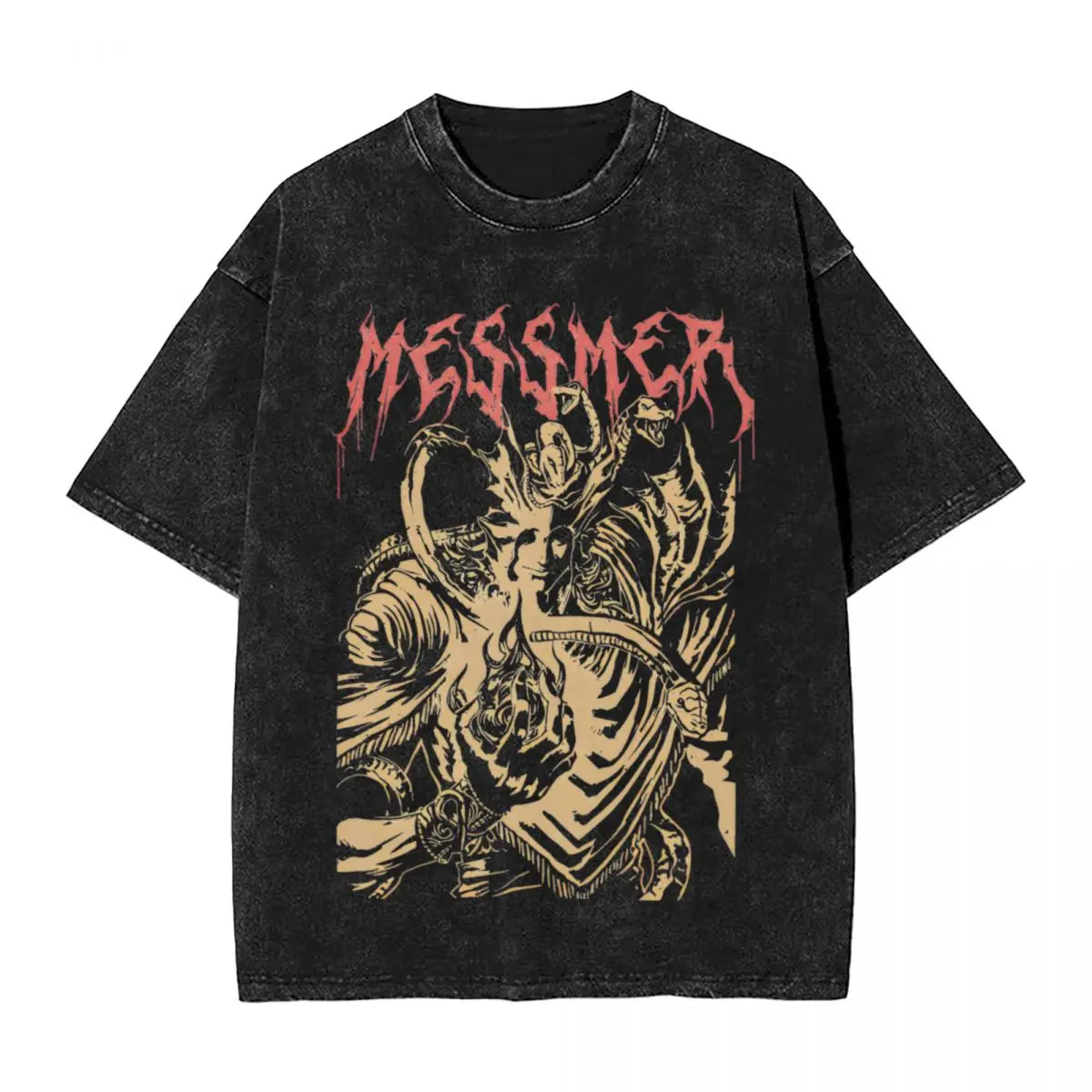 Messmer Warrior T Shirts Hip Hop Washed Oversize T-Shirts Vintage for Men Women Tops Streetwear Printed Tee Shirt