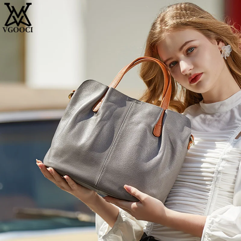 

VGOOCI Women's Large Capacity Genuine Leather Handbag Top Layer Cowhide Fashion Shoulder Tote Bag Luxurious Brand Bag