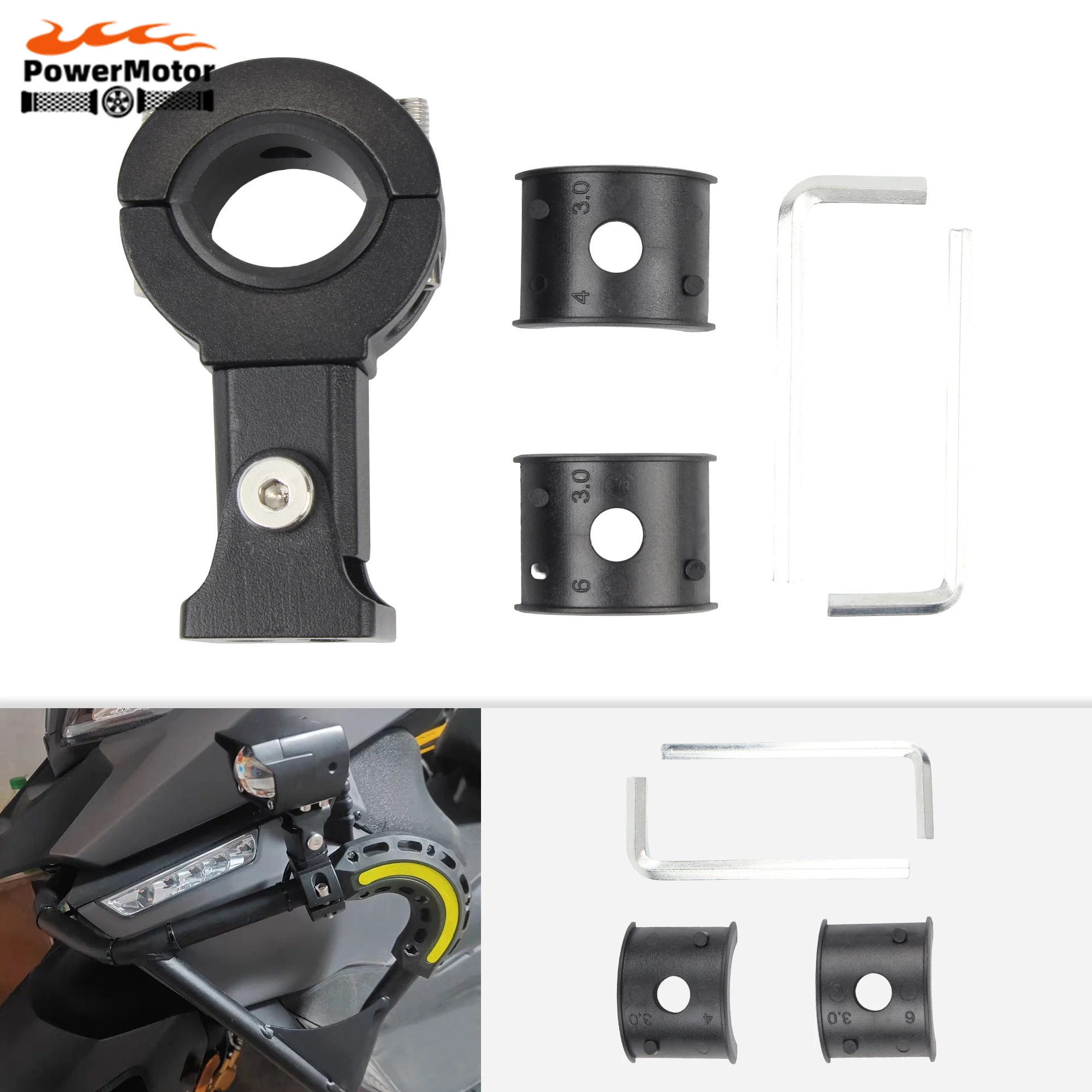 

Motorcycle Spotlight Mount for Yamaha Honda BMW DirtBike Cafe Racer Scooter Adjustable Fog Light Auxiliary Light Bumper Clip