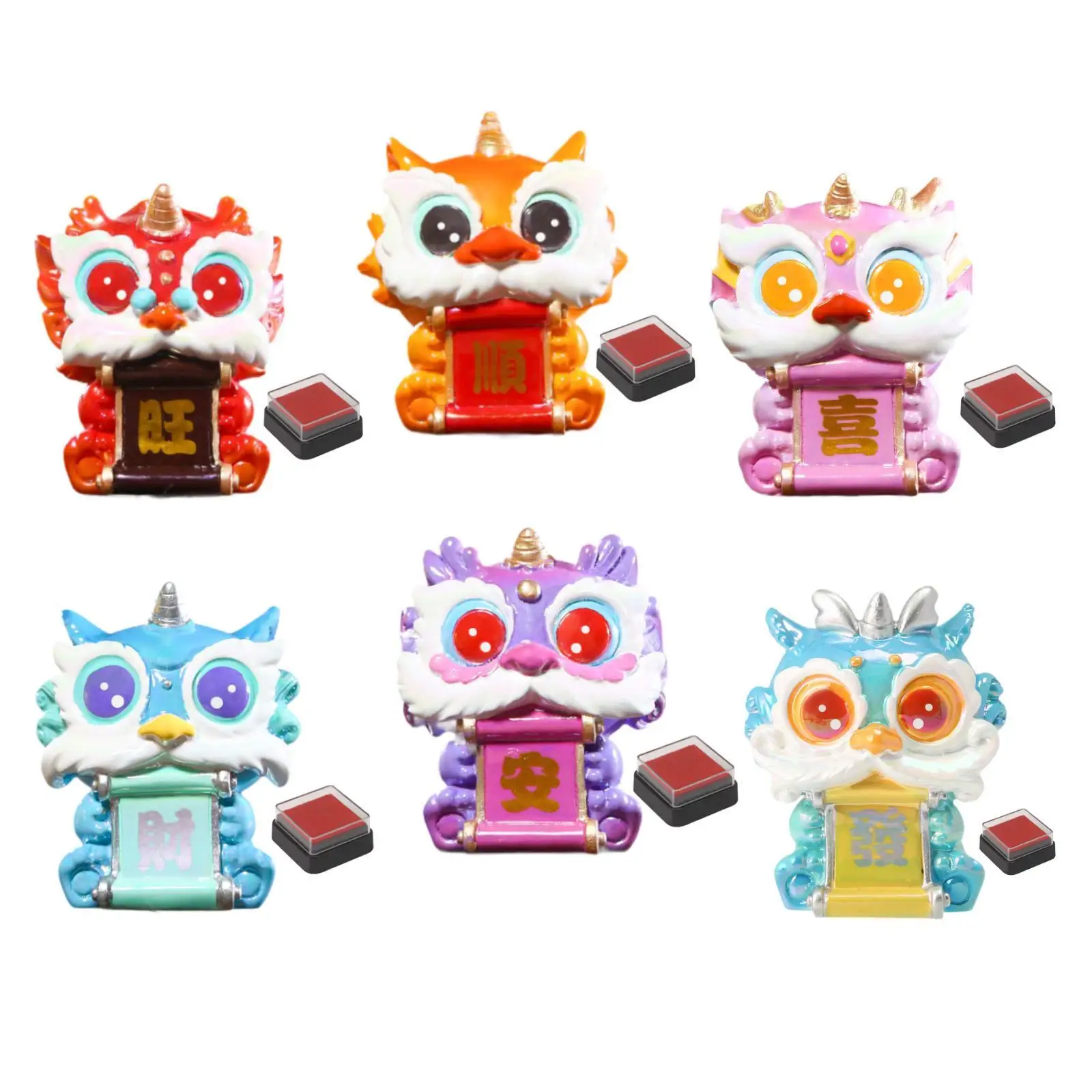 Chinese Lion Statue Seal Blessing Resin Sculpture Collecting Lunar New Year Decoration for Study Living Room Bedroom Entrance