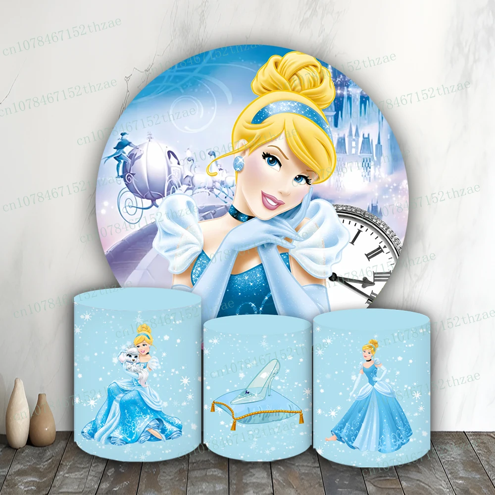 

Cinderella Birthday Party Photo Backdrop Baby Shower Photo Background Round&Cylinders Plinth Covers Banner