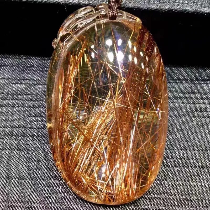 

Natural Copper Rutilated Quartz Pendant Rectangle Rutilated Quartz Jewelry 51*31*17mm Men Women Brazil AAAAAAA