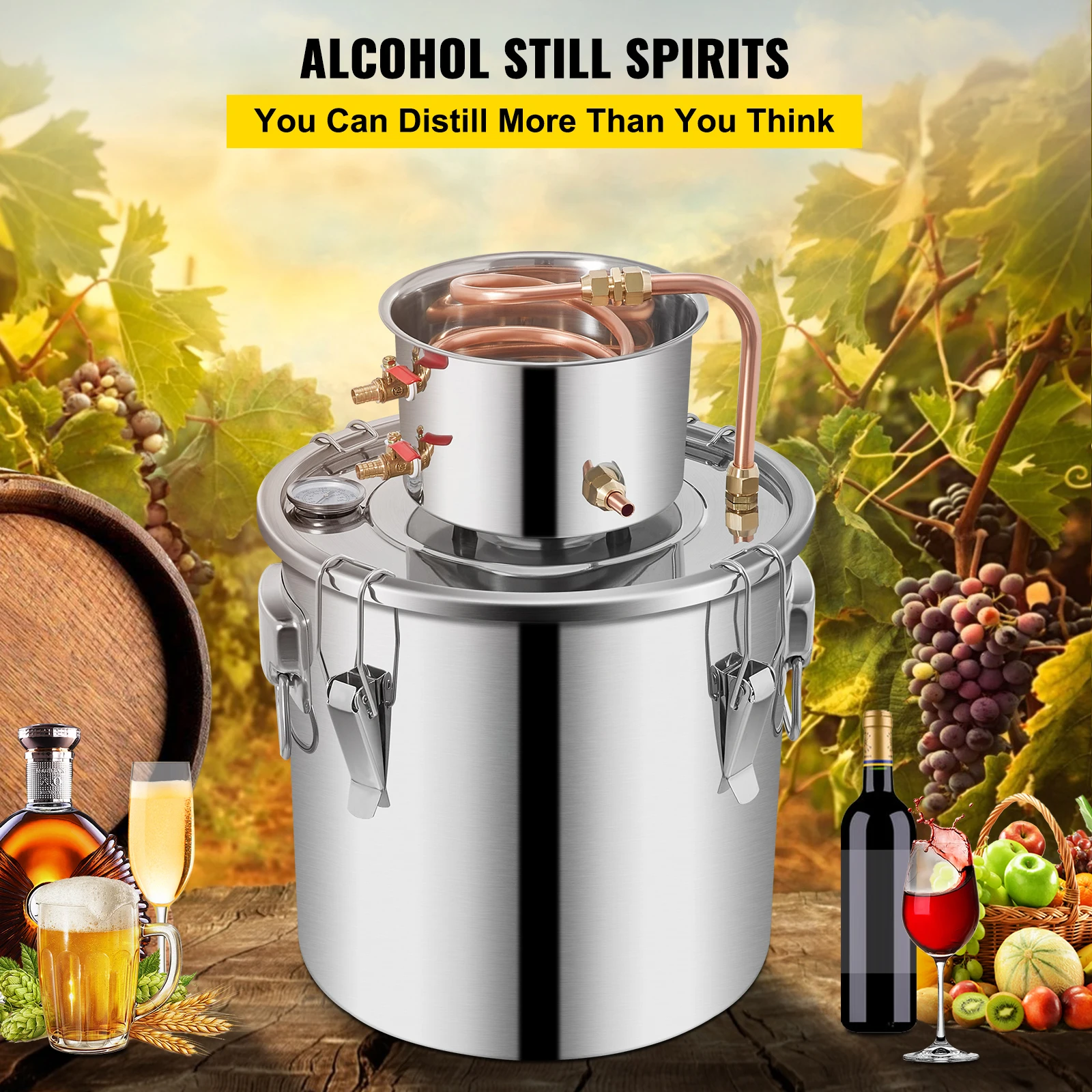 Alcohol Still 9.6Gal/38L, Whiskey Distilling Kit with Build-In Thermometer, Alcohol Distiller with Circulating Pump, Alcohol Still Copper Tube, Whiskey Making Kit for DIY Alcohol, Stainless Stee