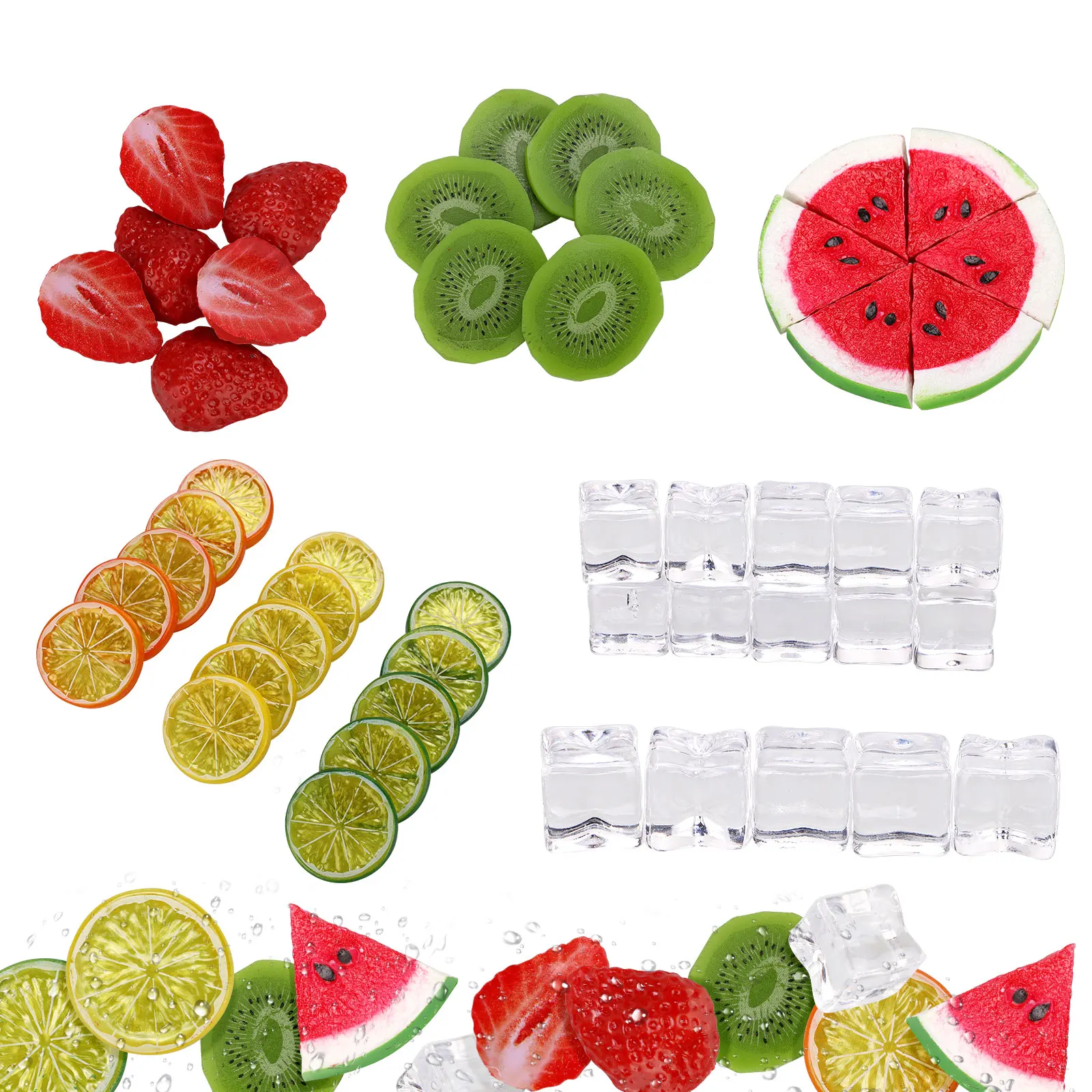 

Simulation Fruits Home Decorations Ornaments Strawberry Slices Soft PVC Green Mixed Red Lemon Strawberries Watermelon Kiwi