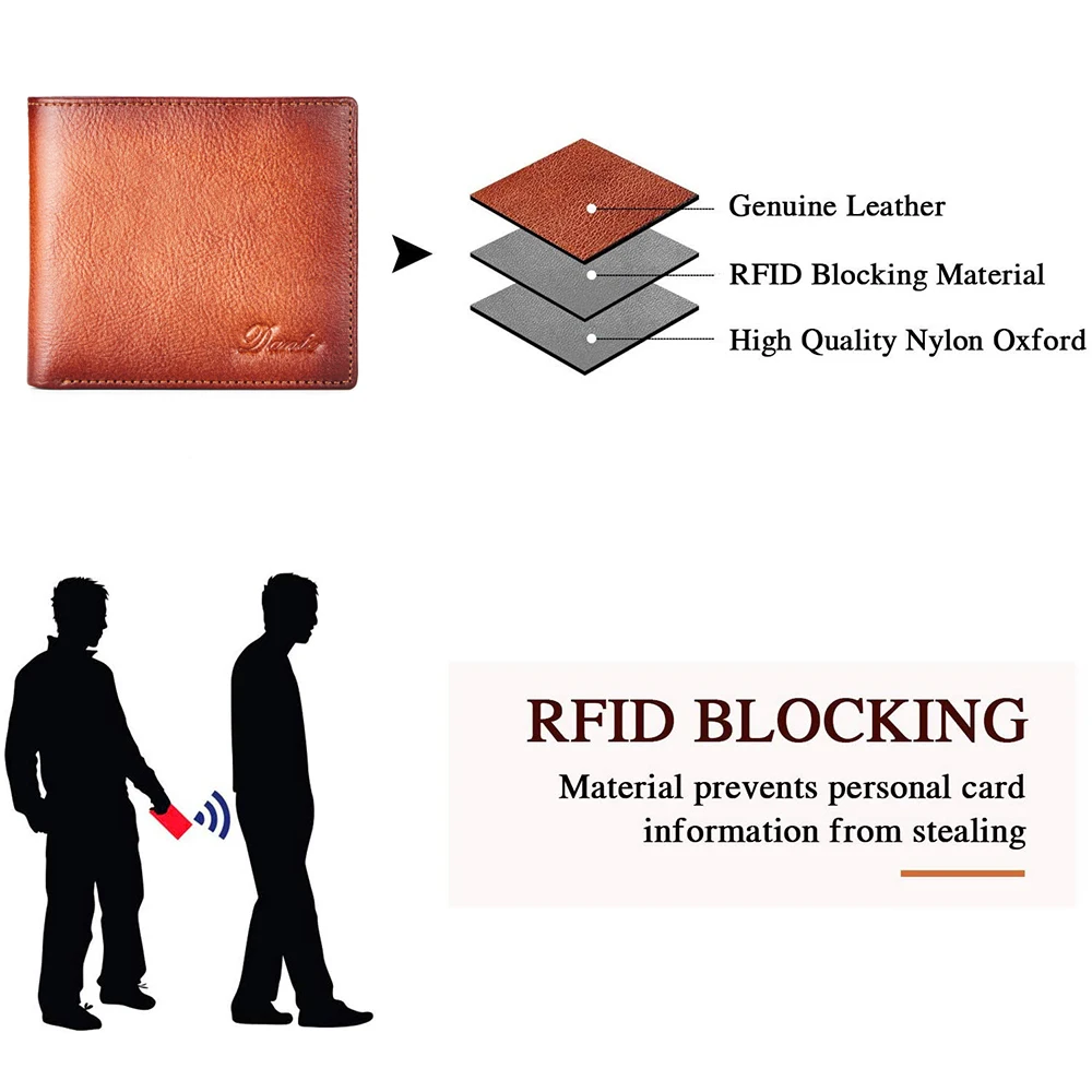 Dante Genuine Leather Wallets for Men RFID Anti-theft Brush Short Clips 100% Head Layer Cowhide Retro Casual Vertical Money Bag