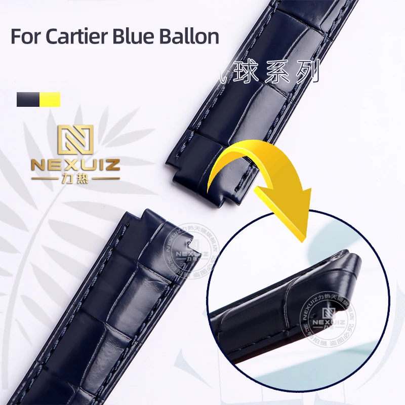 For Cartier Blue Balloon WSBB0038/42 Crocodile Skin Dark Blue Watch Band  Folding Buckle Style Raised 11/12mm Men and Women\'s