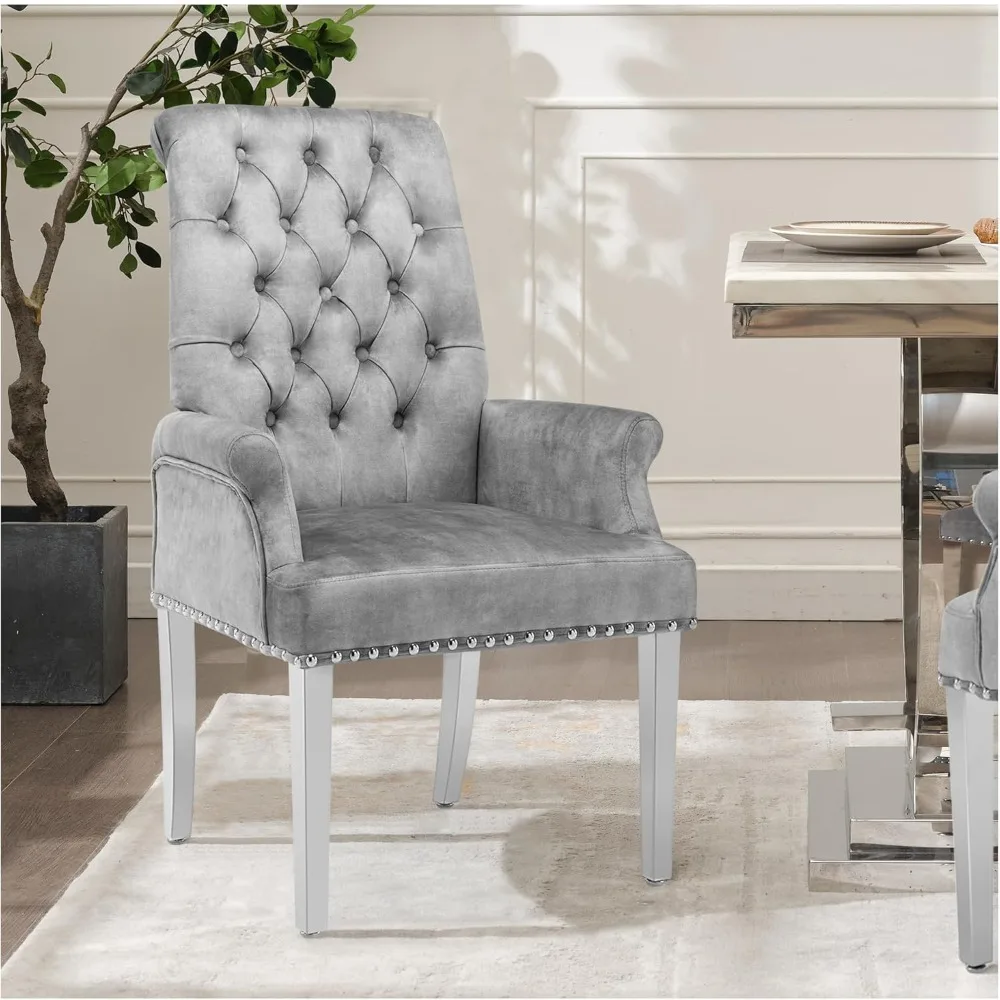 

Upholstered Velvet Accent Dining Chair, Elegant Tufted Dining Room Kitchen Room Arm Chair with Stainless Steel Leg