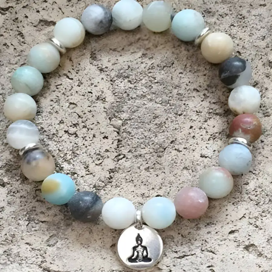 8mm Amazoniteium bracelet elastic Sacred Buddha Mala Bohemian Japa Chakra Stone Chaplet Yoga Zen Natural stone Men's Spiritual