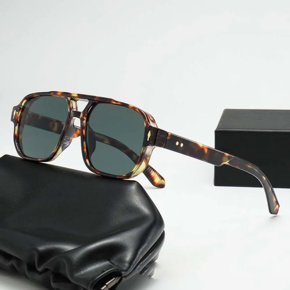 

Retro Double Beam Sunnies Leopard Print Eyewear HD Unisex Polarized Sunglasses Decorative Lightweight Anti-UV Glasses Outdoor