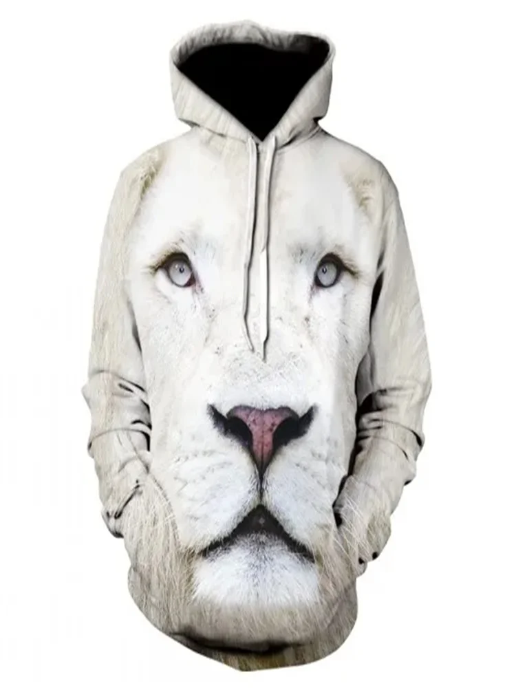 Men\'s Sweatshirt Harajuku Lion Tiger 3D Print Pattern Vintage Autumn Oversized Long Sleeve Casual Pullover Animal Hoodie