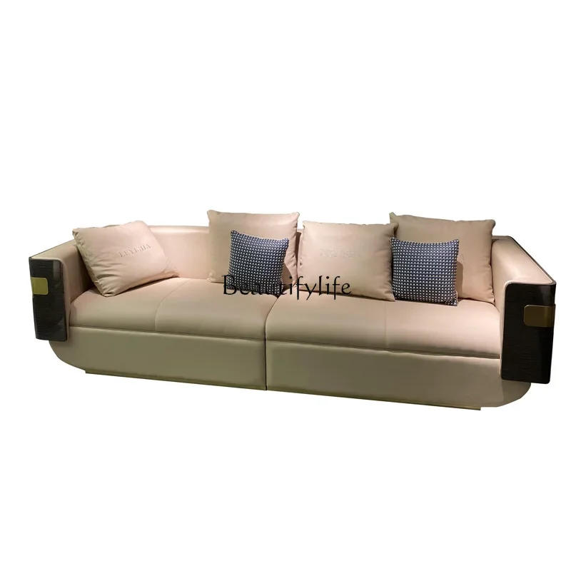 4yj9 Italian Style Light Luxury Genuine Leather Sofa Set Villa Living Room Combination Furniture Postmodern Hong Kong Style