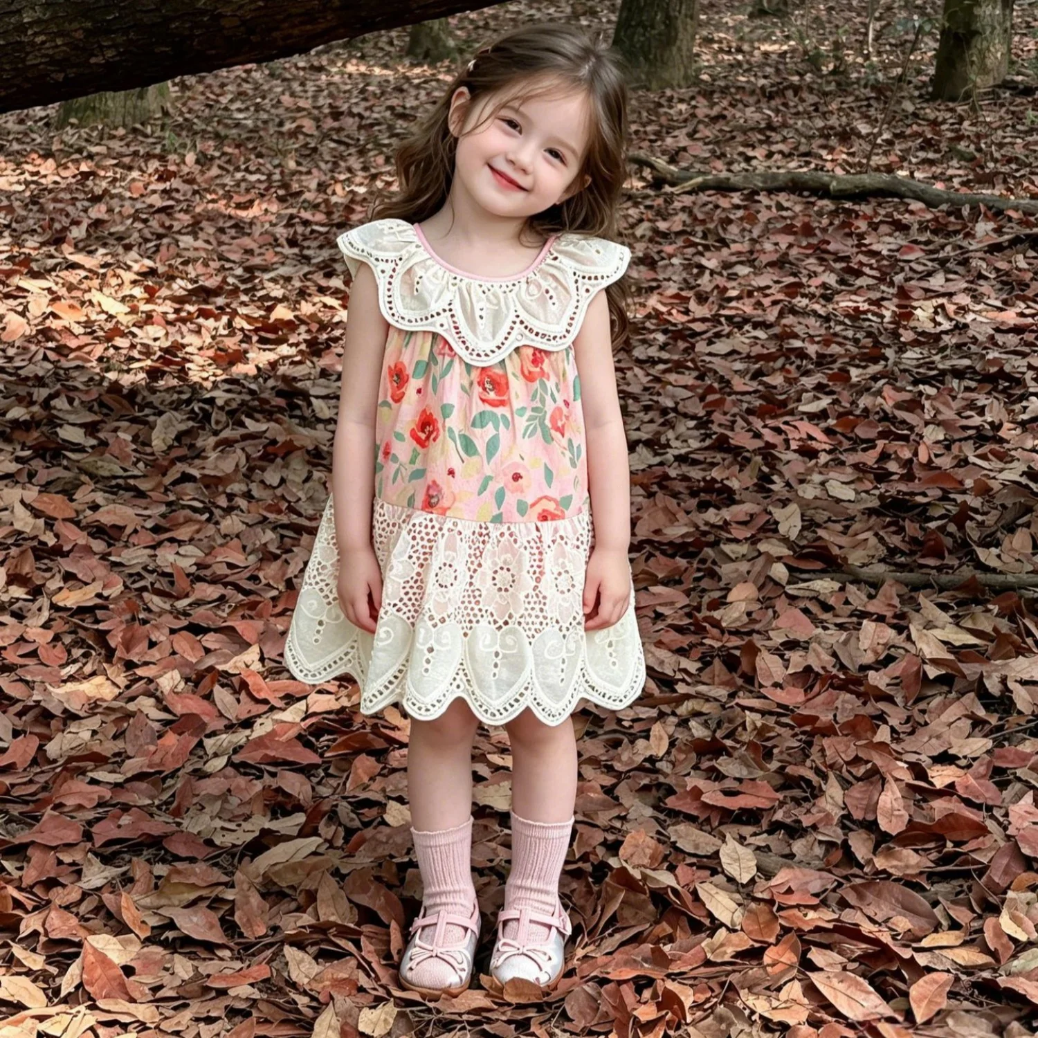 Girls' Summer Pink Floral Princess Dress Sleeveless Retro Country Children's Girly Dresses Korean Children’s Clothing 2026 Cloth