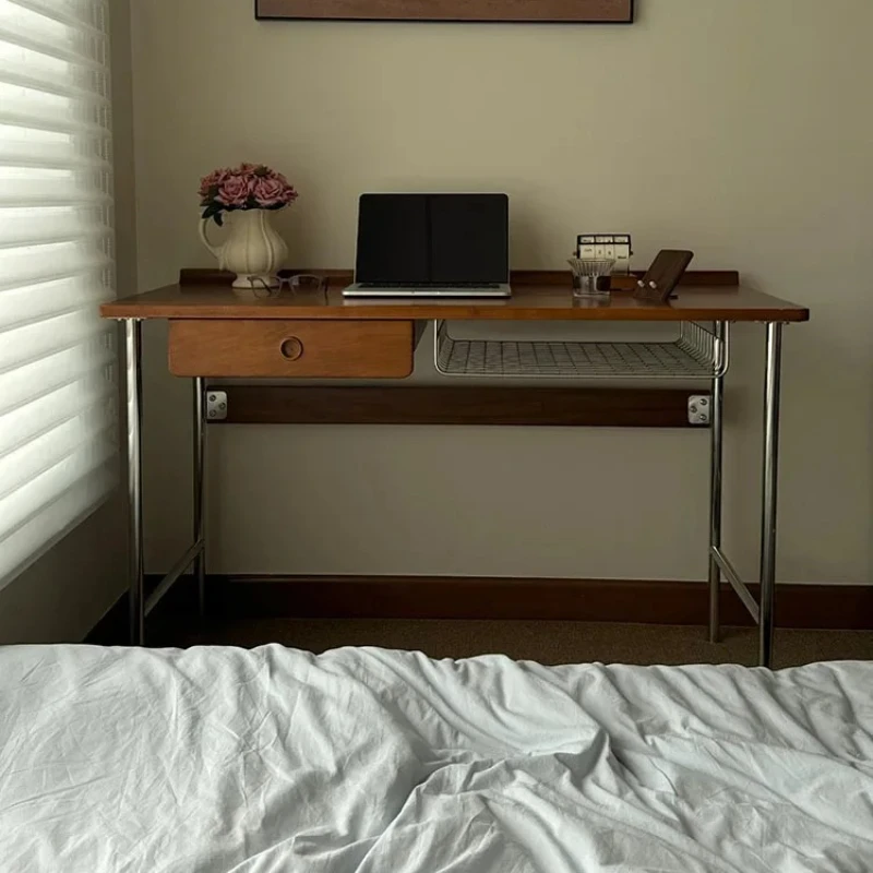 

Japanese-style medieval log desk dresser integrated bedroom solid wood stainless steel rectangular table
