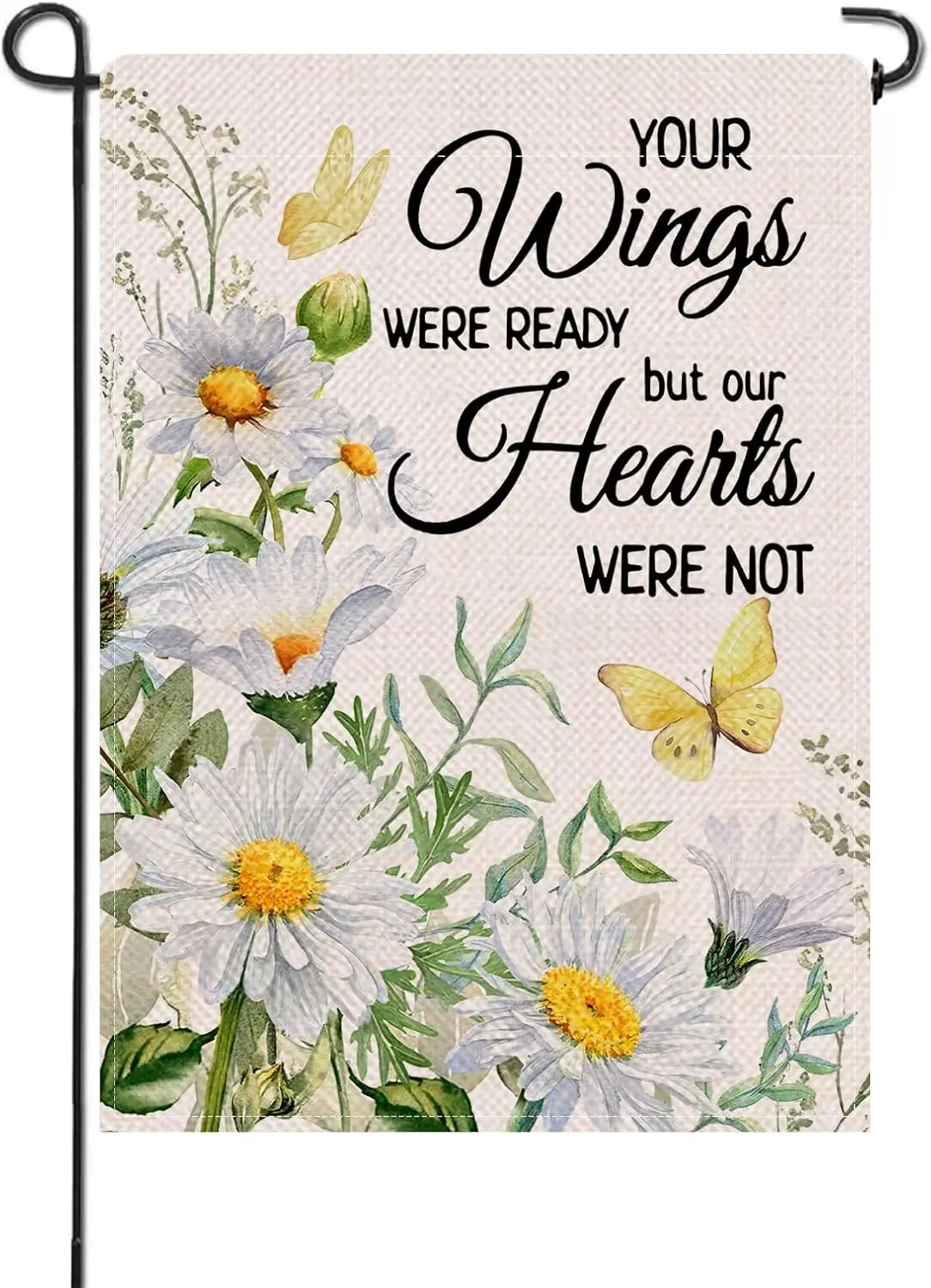 Artofy Memorial Daisy Flower Small Decorative Garden Flag, Your Wings Were Ready Floral Butterfly Cemetery Yard Lawn Outside llz