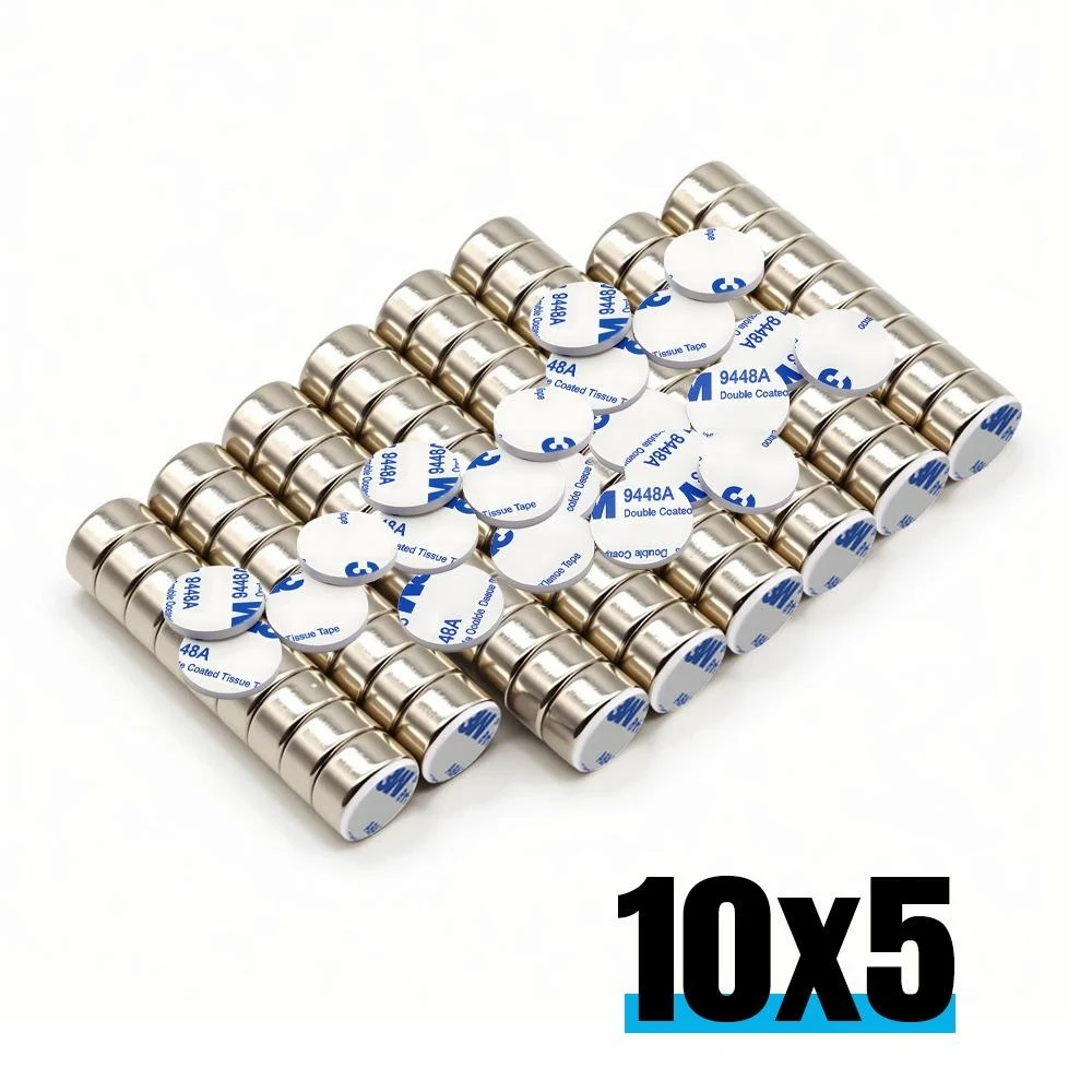 10x5mm Super Powerful Round Neodymium Magnet With double-sided adhesive Magnet N35 Strong Permanent Magnetic refrigerator imanes