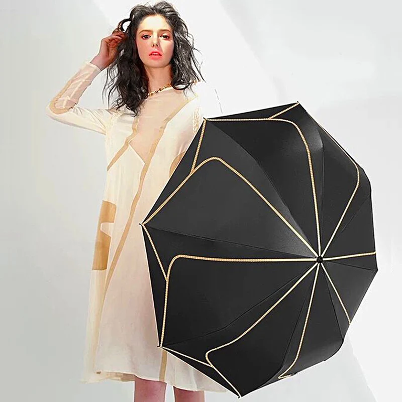 

Petal Outdoor Travel Sunscreen Sun Umbrella Rain Women Anti UV Protection 3 Fold Parasol Portable Wind Resistant Female Luxury