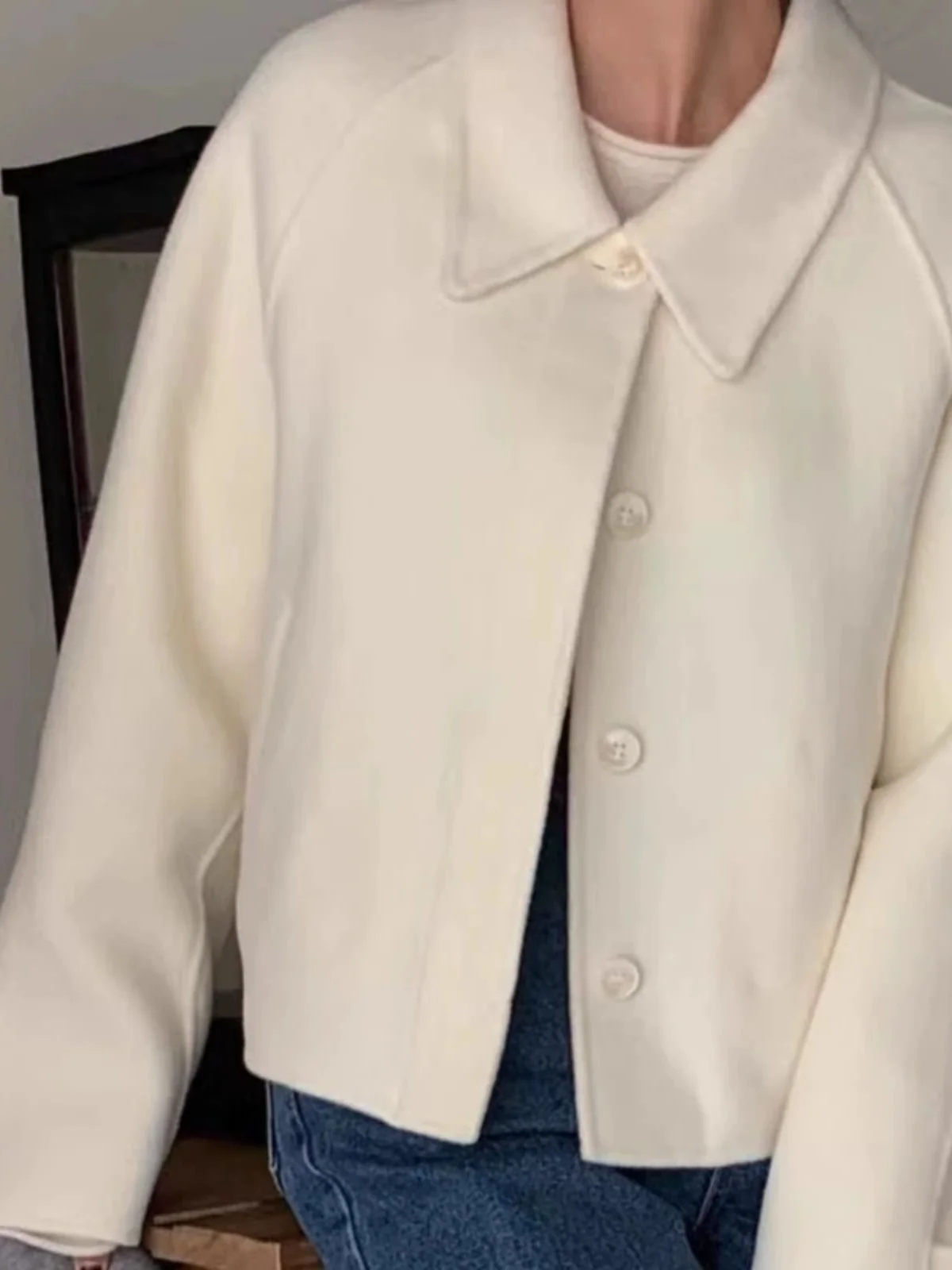 Frauen Winter Woolen Jaet Lose ort Sle drehen-unten Kragen Puppe Kragen Mantel Koreanische Sle Reine Farbe Pendeln Faion