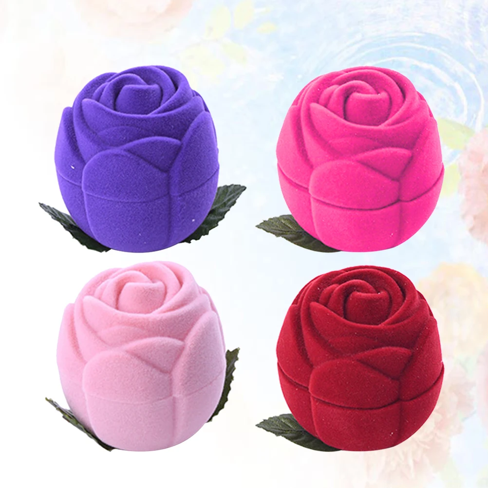 

4 Pcs Portable Jewelry Box Travel Rings for Girls Engagement Boxes Rose Shape Case