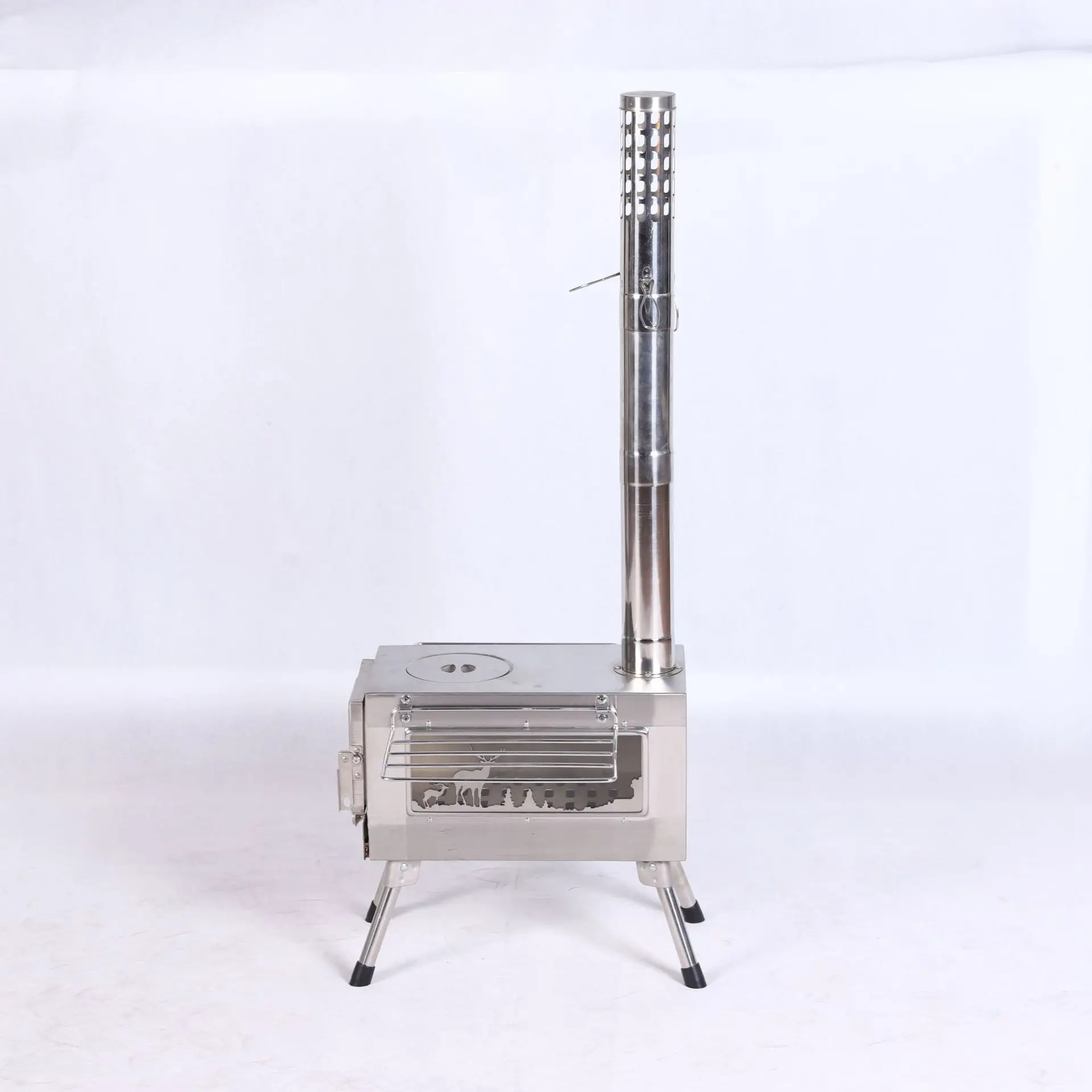 Outdoor Camping Multi-functional Stainless Steel Window Grilles Tent Stove Convenient and Foldable Wood-fired Stove