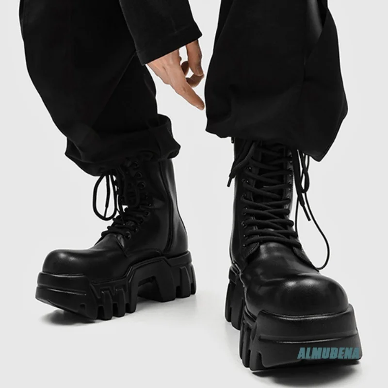 

Men's High-Top Chunky Combat Boots Round Toe Lace-Up Platform Sole Punk Gothic Urban Daily Outdoor Fashion Casual Shoes