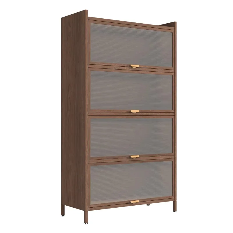 Walnut metal cabinet with 4 flip doors provides ample storage space for bedrooms, offices, and living rooms