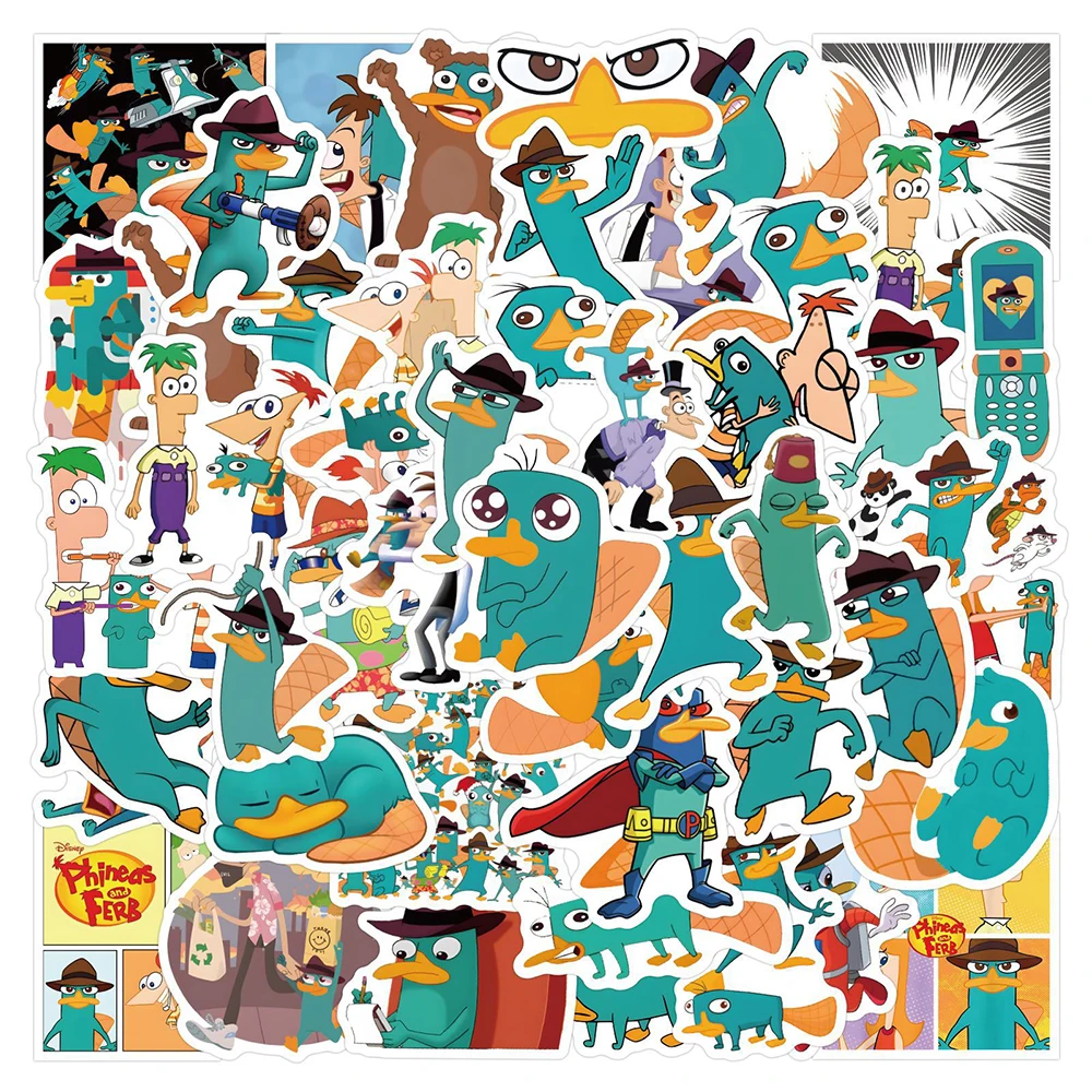 10/30/50pcs Adesivos de Desenho Animado Disney Phineas e Ferb, Perry o Ornitorrinco, Adesivos Engraçados de Anime, Decalques de Graffiti, Brinquedo DIY para Mala, Telefone, Guitarra