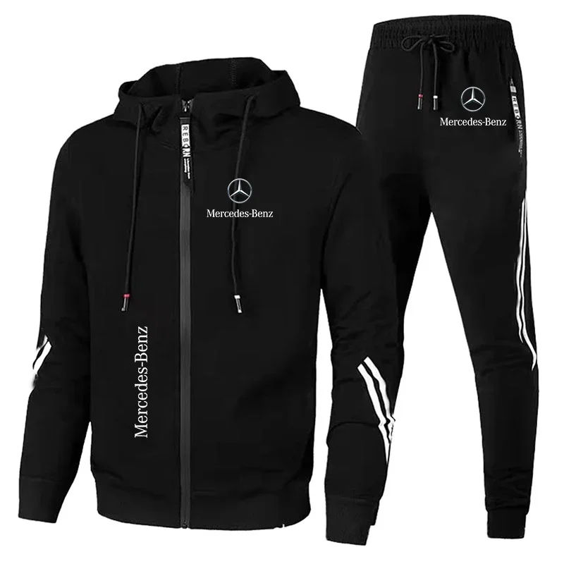 Autumu Tuta invernale da uomo Mercedes-Benz Tuta da uomo Felpa con cappuccio con zip + pantaloni 2 pezzi Set da uomo Abbigliamento Abbigliamento