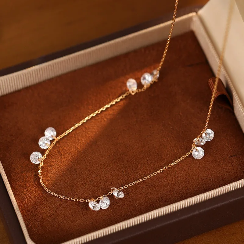 

S925 pure silver plated with 18K gold, small water-drop pendant necklace, delicate collar chain for women, jewelry, accessory