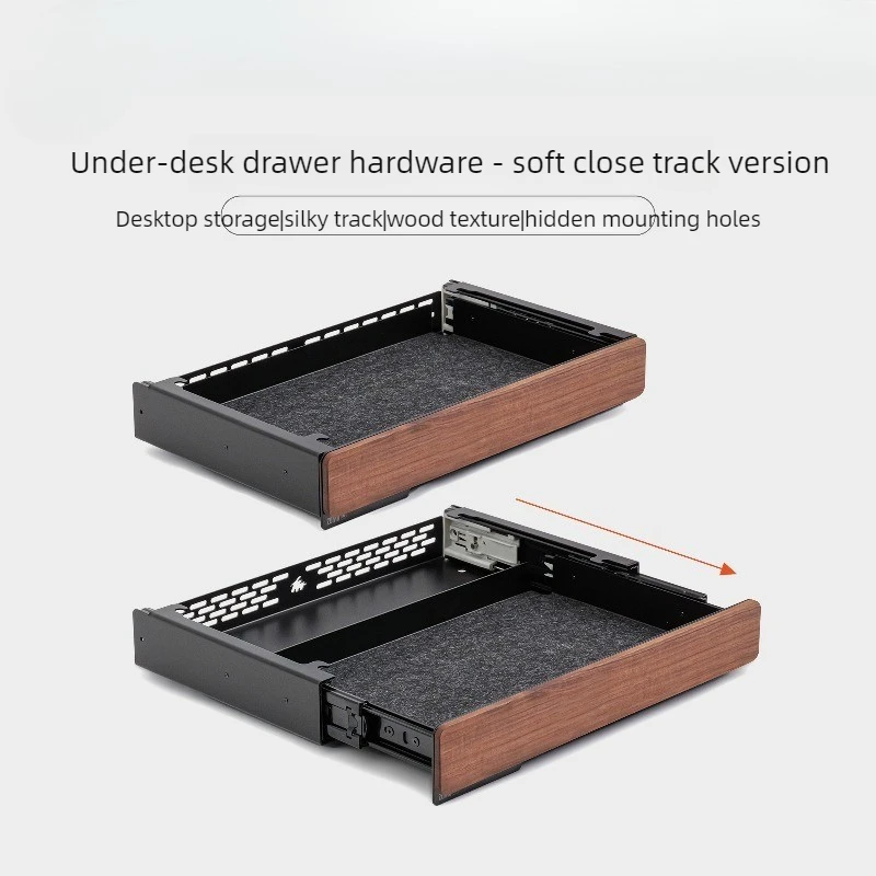 

M Series Under Desk Slide Rail Drawer Stationery Storage Box Solid Walnut Accessory Tray Quiet Mountable Cabinet Container