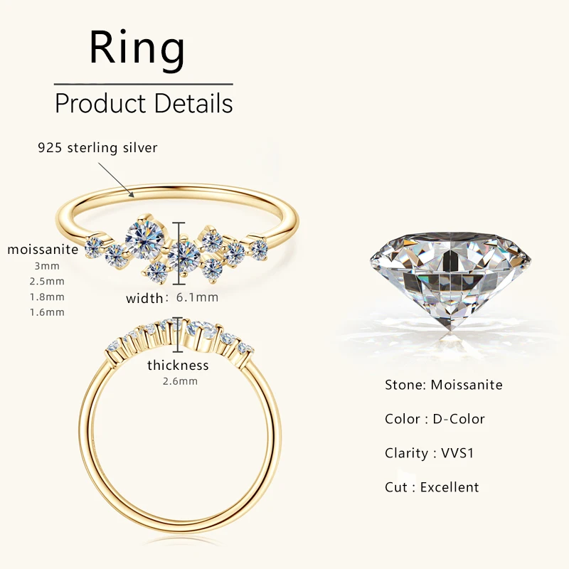 Lnngy 925 Sterling Silver Rings for Women Ladies Sparking Moissanite Diamond Ring With Certificate Fine Wedding Jewelry Gift