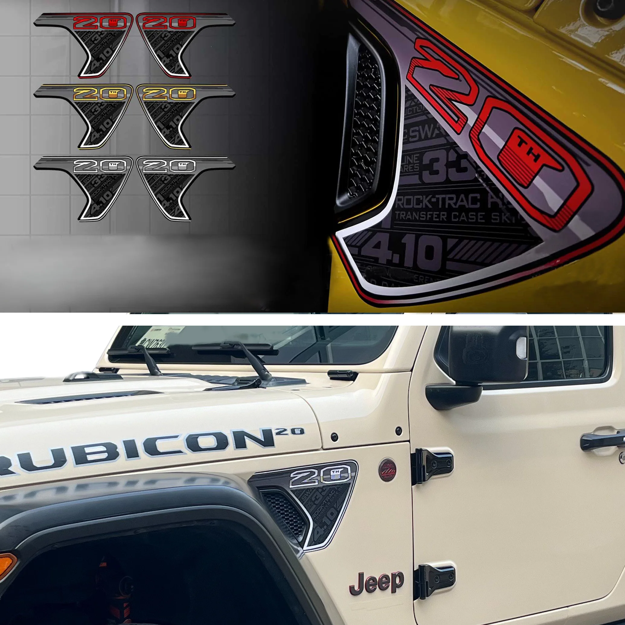 Precut 20th Anniversary Fender Vent Sticker Graphics Wrap Vinyl Blackout Decoration Decal for Jeep Wrangler JL Gladiator