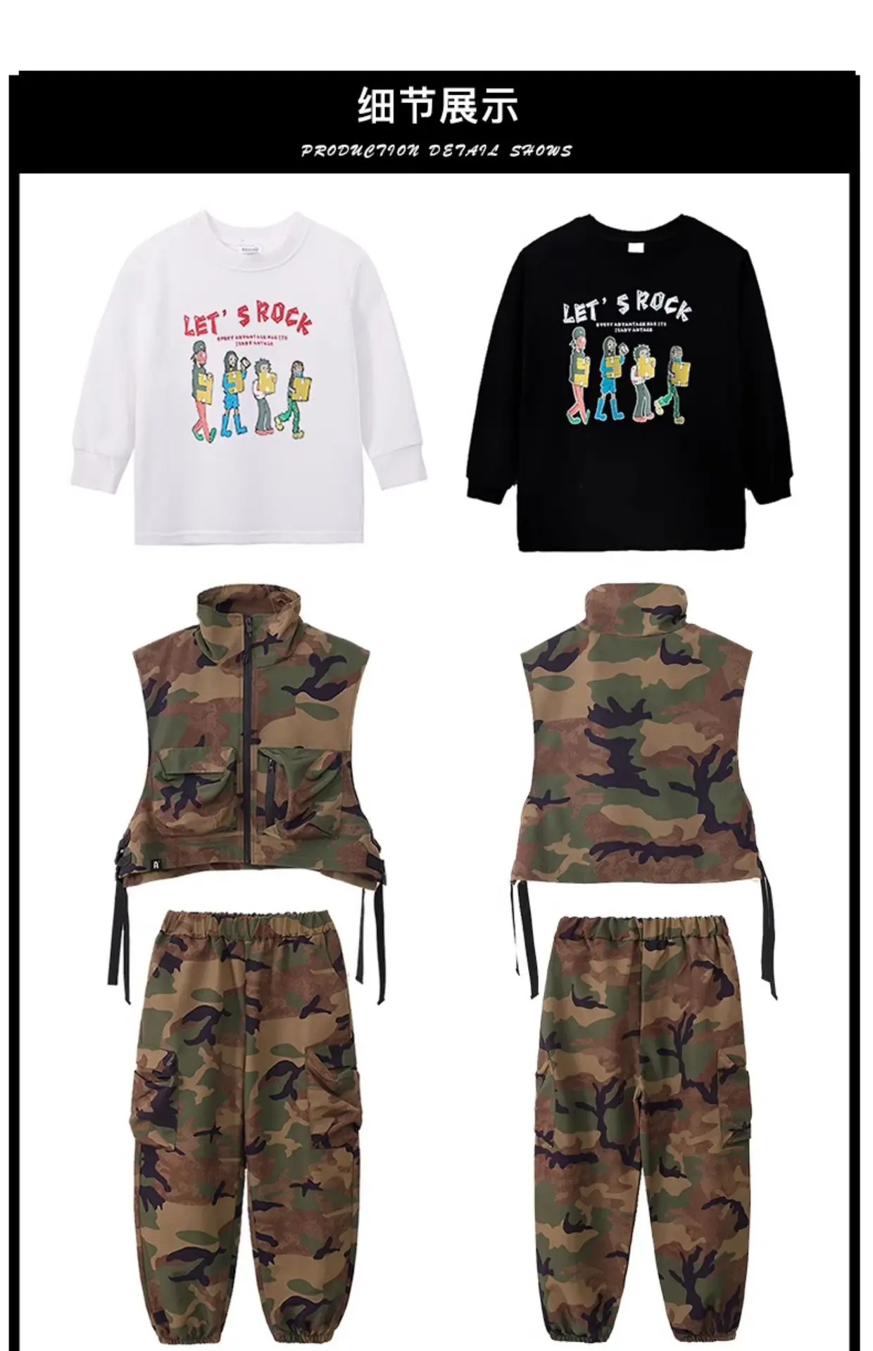 Jungen Streetwear Mädchen Hip Hop Camouflage Weste Cargo Hosen Kinder Military Jazz Kleidung Sets Kinder Street Dance Kostüme Outfits – Detail 11