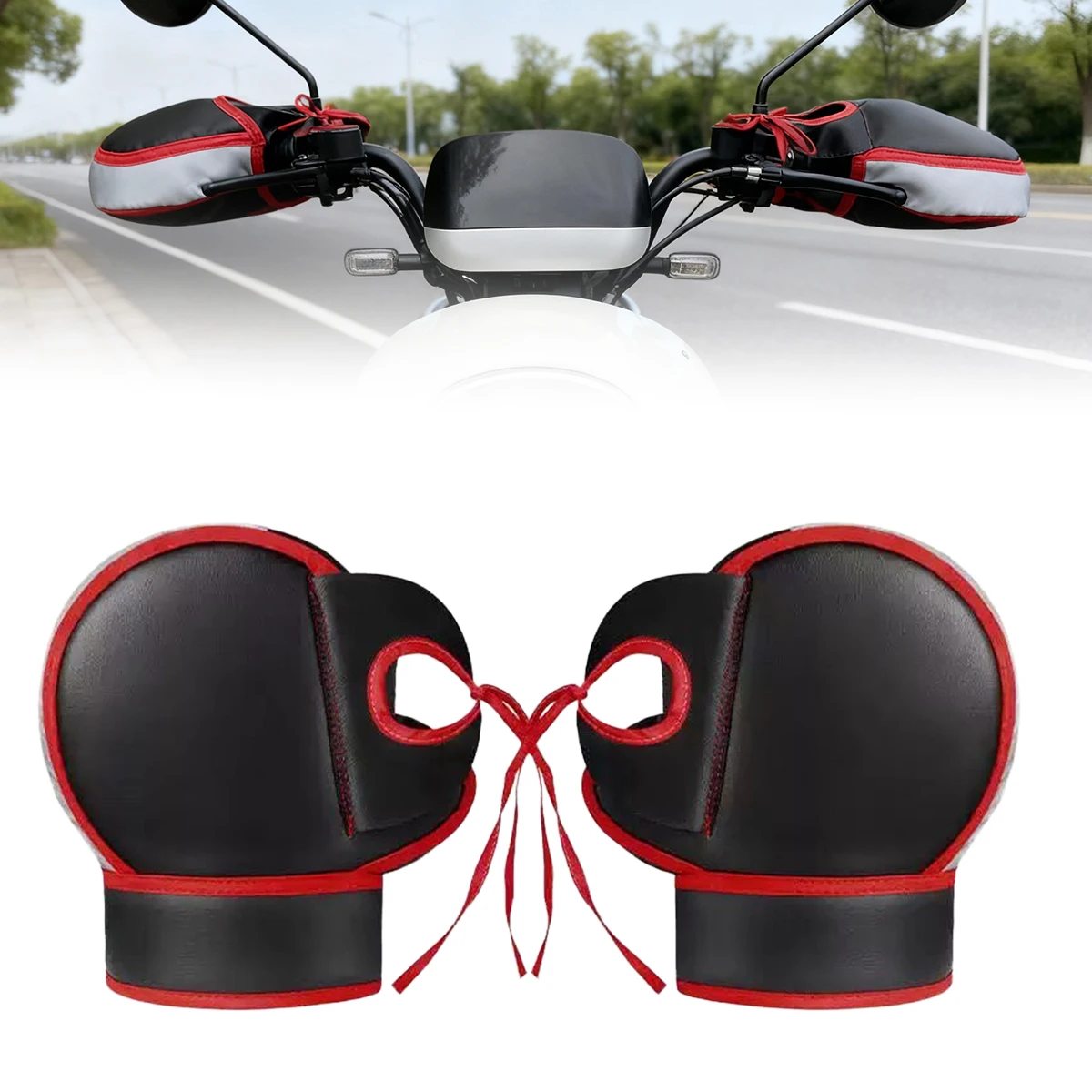 

Motorcycle Handlebar Cover 1 Pair Winter Thermal Gloves Waterproof Handmuffs Windproof Warm Handle Thickened