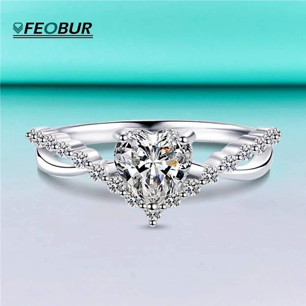 

FEOBUR 1ct Heart Shape Moissanite Engagement Rings for Women 100% 925 Sterling Silver Promise Ring Wedding Band Bridal Jewelry