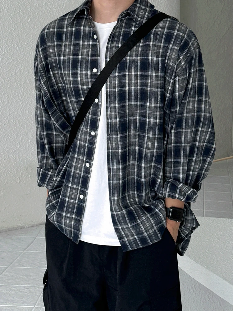 

MRCYC Men's Long Sve irt Casual Loose Fit Korean Sle Plaid Collarl Spring Autumn Faion Outerwear Polyester Cotton