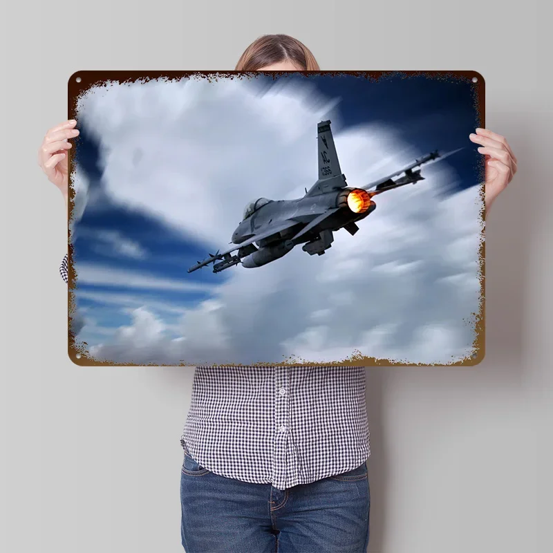 USAF F16 Afterburner Tin Poster Customized Wall Art Retro Vintage Metal Signs for Fans Room Bedroom Decoration Gaming Desk De