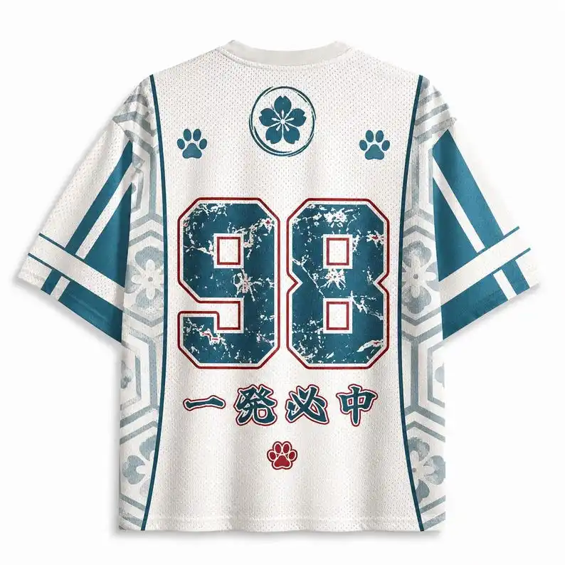 Wind Warrior Cat 3D Printed Mesh Jersey Sakura Guta Cute Pet Illustration Loose Trendy Breathable Quick Drying Short Sleeve