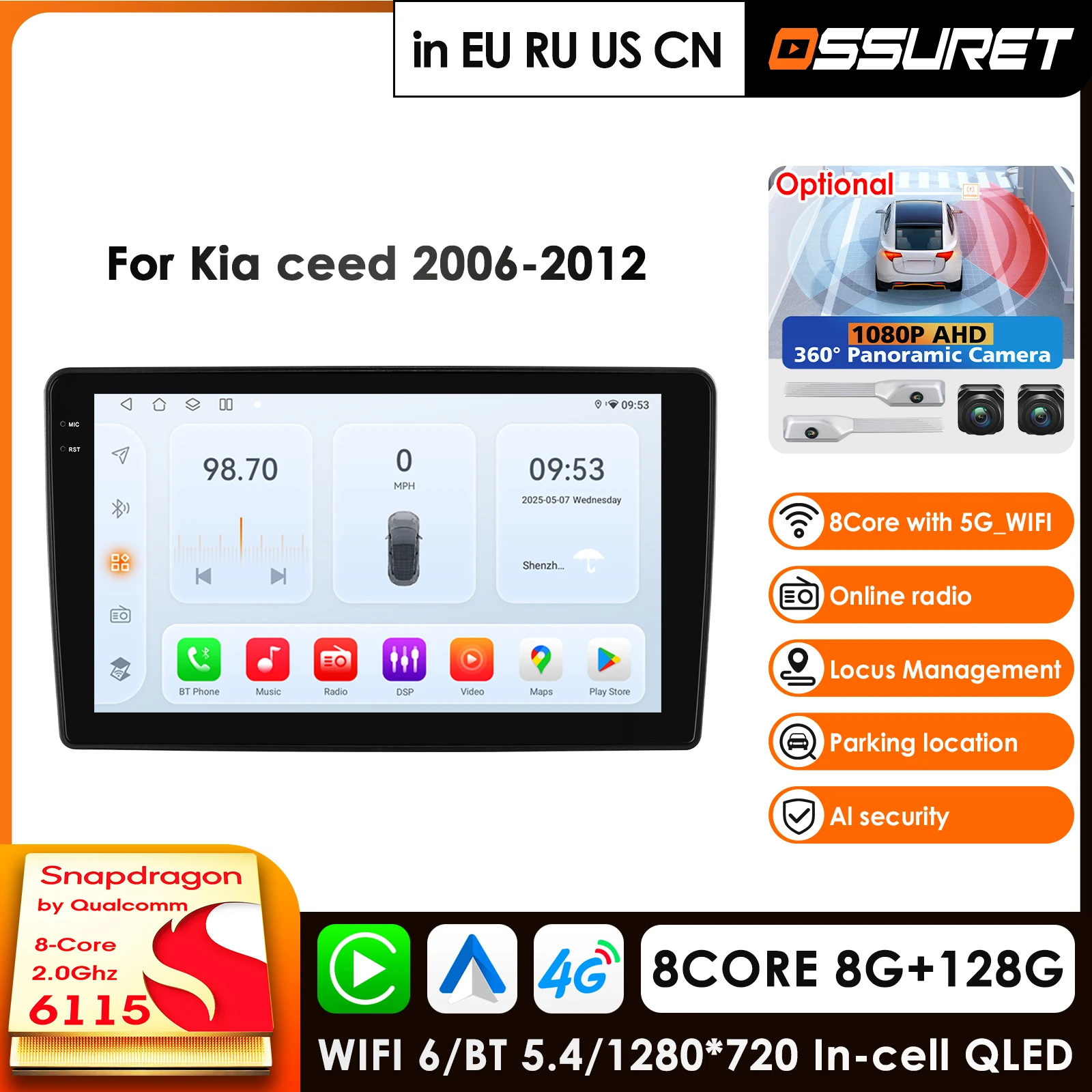 9'' Car Radio For Kia Ceed 2006 2007 2008 2009 2010 2011 2012 Audio Multimedia Player CarPlay Android Auto GPS BT WIFI FM RDS AI