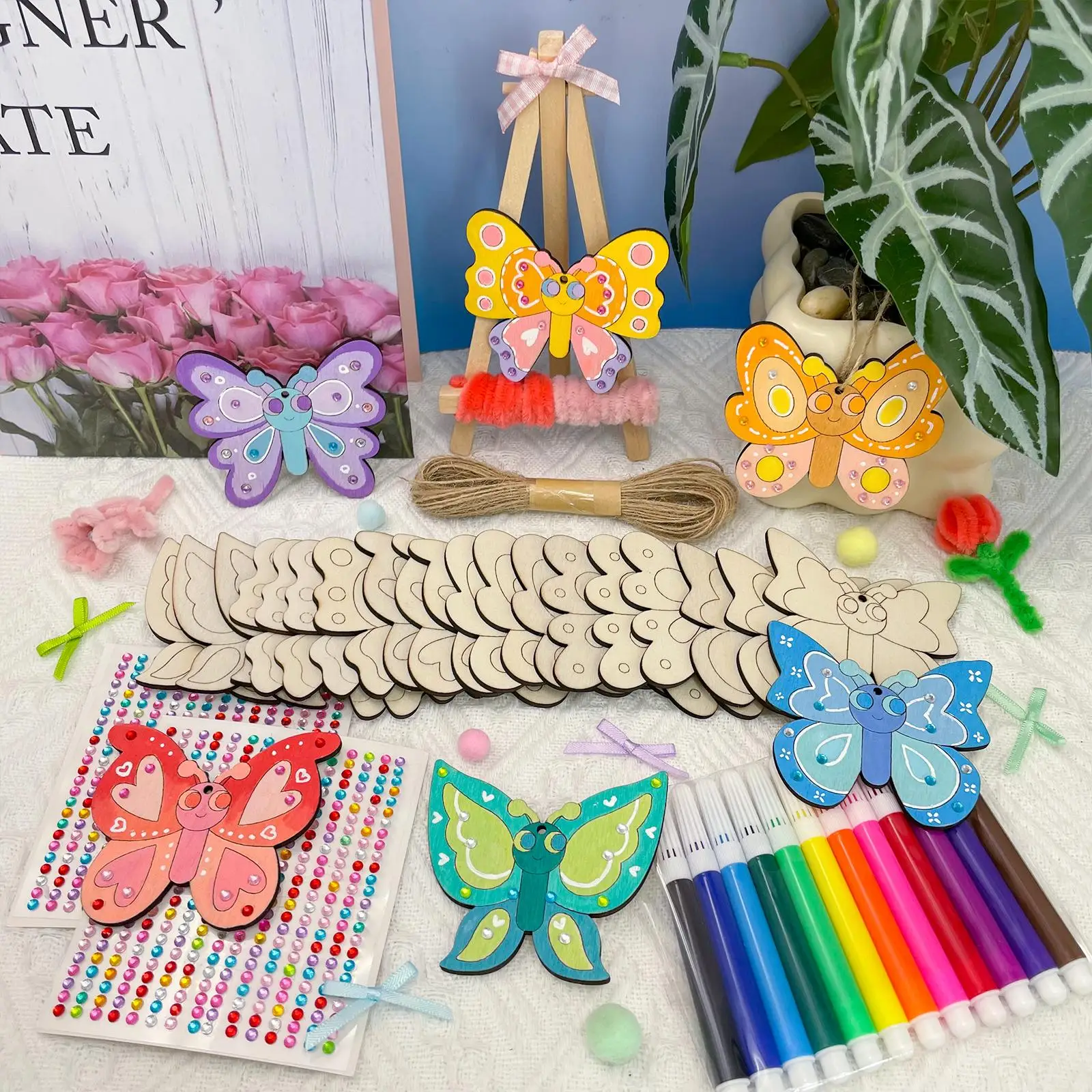 1 Set Schmetterling Holzscheiben Verzierungen Holz DIY Bastelbedarf Scrapbooking Handgemachte Heimdekoration Hochzeits- und Partydekoration