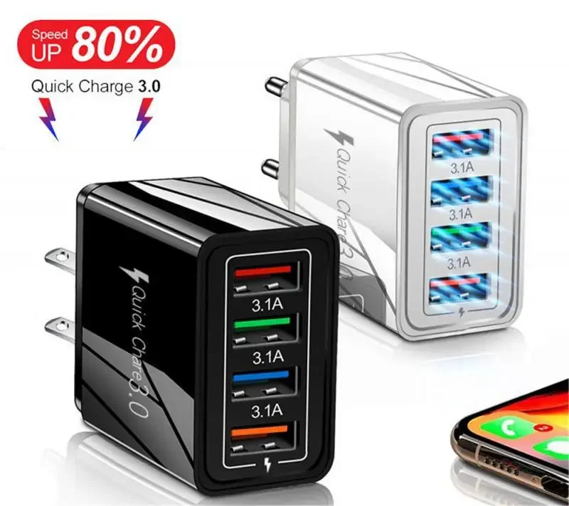 4USB Multi-port Mobile Phone Charger 5V2A Color Frame Fast Charging Universal US And European Mobile Phone Travel Charger